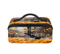 Autumn Flying Leaves Shepherd Travel Makeup Bag Portable Leaves Dog Waterproof Pouch Open Flat Toiletry Bags Toiletries Cosmetics Traveling Organizer for Women Men