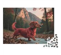 Autumn Forest 1000 Pieces Dachshund Jigsaw for Adults Thick Paper Puzzle for Brain Training Home Decoration Forest Autumn Dog Paper Puzzle 52x38cm/1000pcs