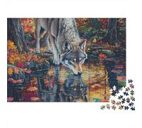 Autumn Forest Art Wolf 1000 Pieces Paper Jigsaw Puzzle for Adults Brain Training Eco-Friendly Paper Wolf Puzzle Wall Decor Gift 70x50cm/1000pcs