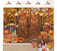 Autumn Forest Backdrop 7x5FT Fall Harvest Pumpkin Barn Photography Background Maple Leaves Sunflower Scarecrow Thanksgiving Party Decorations Supplies Photo Props