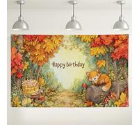Autumn Forest Birthday Backdrop, Cute Fox Fall Theme Party Decorations, Thanksgiving Indoor/Outdoor Picture Background for Photography Celebration Events 71x43 Inch