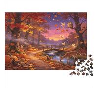 Autumn Forest Bridge 1000 Piece Jigsaw Puzzle Paper for Adults Enchanted Evening Scenery Puzzle Game for Family Relaxation Home Decor 38x26cm/1000pcs