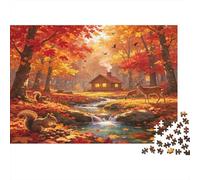 Autumn Forest Cabin 1000 Piece Jigsaw Puzzle Paper Puzzle for Adults Fall Scenic Woods Relaxing Family Focus Gift Home Decor 52x38cm/1000pcs