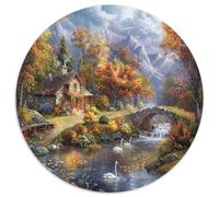 Autumn Forest Cottage 1000 Piece Jigsaw Puzzle Paper for Adults Lakeside Swan Family Relaxation Gift 1000pcs (67.5x67.5cm)