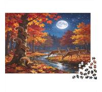 Autumn Forest Deer 1000 Piece Jigsaw Puzzle Paper Puzzle for Adults Night Woodland Scenery Home Relaxation Gift Focus 52x38cm/1000pcs
