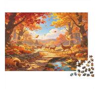 Autumn Forest Deer 1000 Piece Jigsaw Puzzle Paper Puzzle Game for Adults Scenic Fall Relaxation Focus Home Decor 70x50cm/1000pcs