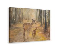 Autumn Forest Deer Family Canvas Poster Wall Art Decor Print Picture Paintings for Living Room Bedroom Decoration 16x24inch(40x60cm)