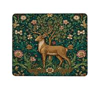 Autumn Forest Deer Mouse Pad, Green Floral Vintage Design Non-Slip Washable Mousepad, Perfect for Home and Office Computer, Laptop Square 8x10 Inch