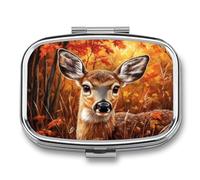 Autumn Forest Deer Pill Box 2 Compartment Portable Medicine Pill Case Travel Pill Organizer for Pocket Purse