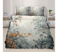 Autumn Forest Duvet Cover Single Misty Autumn Forest Bedding Set Watercolor Tree Comforter Set Serene Nature Comforter Cover with Zipper Ties for Bedroom