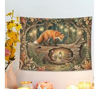 Autumn Forest Fox Tapestry, Enchanted Woodland Wall Hanging, Cozy Aesthetic Decor for Living Room, Bedroom, Dorm, Nature Inspired 40x30 Inch