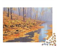 Autumn Forest Jigsaw Puzzles Puzzles for Adults Kids. 1000 Pieces Fallen Leaf Stream Whimsical Challenge Toy Educational Game Home Decoration for Adults& Kids Age 14 Years Up 1000pcs (75x50cm)