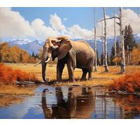 Autumn Forest Landscape Paint by Number for Adults,Animal Elephant,Acrylic Easy Paint by Numbers,DIY Painting by Numbers for Gift Home Wall Decor,16x20inch Frameless
