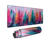 Autumn Forest Large Gaming Mouse Pad, Colorful Watercolor Pine Trees Stitched Edge Mousepad, Rubber Non-Slip Washable Gaming Mouse Pad for Home and Office Computer, Laptop 12x32 Inch
