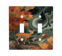 Autumn Forest Light Switch Cover Plate, Rustic Orange Leaves and Fawn for Fall Decor, Thermoplastic Wall Plates, Standard Size Double Toggle