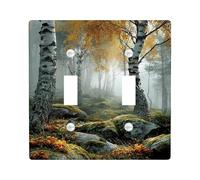 Autumn Forest Light Switch Cover Plates/Outlet Covers, Birch Trees and Mossy Rocks for Rustic Home Decor, Thermoplastic Wall Plates, Standard Size Double Toggle