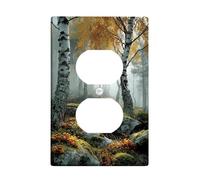Autumn Forest Light Switch Cover Plates/Outlet Covers, Birch Trees and Mossy Rocks for Rustic Home Decor, Thermoplastic Wall Plates, Standard Size Single Duplex Outlet