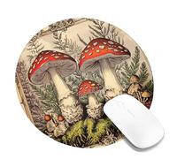 Autumn Forest Mushroom Mouse Pad, Red Poisonous Fungi Design, Stitched Edge Non-Slip Mousepad, Ideal for Home and Office Gaming Setup Round 8x8 Inch