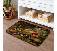 Autumn Forest Mushroom Print Bath Mat, Colorful Foliage Non Slip Shower Rug, Plush Memory Foam Washable Bath Mat for Bathroom Toilet Decor 16x24 Inch