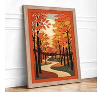 Autumn Forest Path Rustic Framed Wall Art Print A3 Oak | Ready to Hang, Premium Gi Paper, Fade-Resistant Inks, Securely Packaged, UK Made