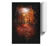 Autumn Forest Pathway Paint Splash | Unframed Wall Art Print | Ready to Frame Poster | Modern Home Decor Picture | Artwork for Living Room, Bedroom, Kitchen or Office | A1 (59.4x84.1 cm)