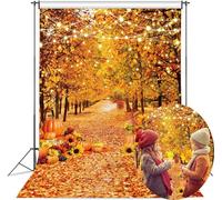 Autumn Forest Photography Backdrop 5x7FT Fall Forest Scenery Maple Leaves Pumpkins Background Fall Harvest Pumpkins Party Decorations Photo Props