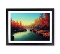 Autumn Forest River Framed Print | A2 Black Framed Wall Art | Ready to Hang | Modern Landscape Picture | Living Room Bedroom Lounge Office