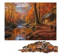 Autumn Forest River Landscape Wooden Jigsaw Puzzle for Adults | Holiday gift for puzzle fans with home hobby for puzzle fans in spare time.