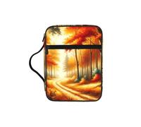Autumn-Forest-Road-Painting Bible Cover Case with Handle, Water-Resistant Oxford Fabric Bible Bag Organizer with Zipper Pockets for Church