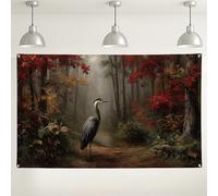 Autumn Forest Scene Backdrop, Nature Inspired Rustic Photography Background, Great Blue Heron Fall Decor for Indoor/Outdoor Picture Settings 71x43 Inch