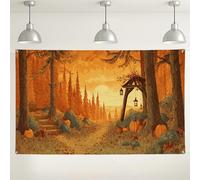 Autumn Forest Scene Backdrop, Vintage Pumpkin Patch Fall Decorations, Cozy Indoor/Outdoor Photography Background for Halloween Party Events 71x43 Inch