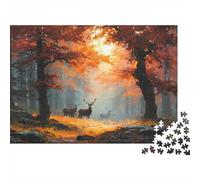 Autumn Forest Scene1000 Piece Impossible for Adults Games Gifts Kids Challenge JigsawWild Deer in Misty Woods