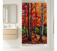Autumn Forest Shower Curtain, Vibrant Red and Orange Leaves Bathroom Decor, Fall Seasonal Nature Inspired Art for Rustic Modern Homes 36x72 Inch