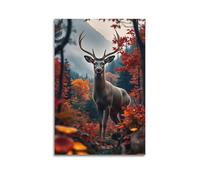 Autumn Forest Stag Poster with Maple Leaves & Woodland Wildlife Decorative Canvas Family Bedroom Artwork Picture Painting 16x24inch(40x60cm)