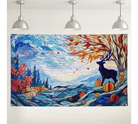 Autumn Forest Stained Glass Backdrop, Colorful Fall Landscape Photography Background, Decorations for Thanksgiving & Autumn Events 71x43 Inch