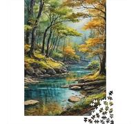 Autumn Forest Stream 1000 Piece Cardboard Autumn River Forest Art Family Puzzle for Teens Scratch-resistant Stress Reliever Brain Training 38x26cm/1000pcs