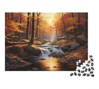 Autumn Forest Stream 1000 Piece Cardboard Forest Waterfall Art Puzzle for Families Scratch-resistant Screen-free Activity Stress Reliever 52x38cm/1000pcs