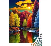 Autumn Forest Sunset 1000 Piece Paper Colorful Fall Trees Art Jigsaw Puzzle for Teens Scratch-resistant Brain Training Birthday Present 52x38cm/1000pcs