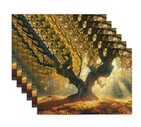 Autumn Forest Table Mats Set of 6, Big Oak Washable Non-slip Place Mats Heat Insulation Placemats for Kitchen Dinning Restaurant, 30 x 45cm, Brown