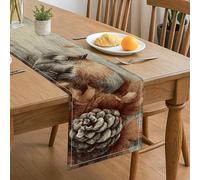 Autumn Forest Table Runner, Rustic Woodland Animals Pine Cone Leaves Dining Decor for Home Family Gatherings Holiday Events 13x72 Inch