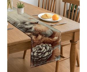 Autumn Forest Table Runner, Rustic Woodland Animals Pine Cone Leaves Dining Decor for Home Family Gatherings Holiday Events 13x72 Inch