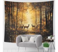 Autumn Forest Tapestry, Golden Yellow Brown Woodland Wall Hanging, Nature Decor for Living Room, Bedroom, Bohemian Style, Perfect for Fall Decoration 50x60 Inch