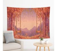 Autumn Forest Tapestry, Orange Leaves and Mushrooms Wall Hanging, Magical Fall Decor for Bedroom, Living Room, Bohemian Style Tapestry 80x60 Inch