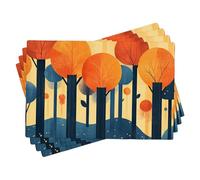 Autumn Forest Trees Placemats Set of 4, Orange Blue Decorative Place Mats for Dining Table, Non-Slip Washable Indoor Outdoor Fall Tableware 18x12 Inch