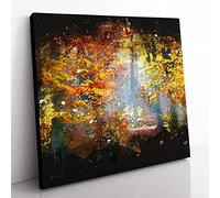 Autumn Forest Vol.3 Paint Splash Modern Canvas Wall Art Print Ready to Hang, Framed Picture for Living Room Bedroom Home Office Décor, 35x35 cm (14x14 Inch)