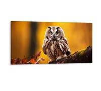Autumn Forest Wall Decor Poster, Fall Owl with Yellow Eyes Framed Canvas Wall Art for Bathroom Kid's Room, Funny Maple Tree Branch Artworks, Thanks Giving Gifts, 30x60CM
