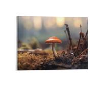 Autumn Forest Wall Decor Poster, Small Orange Mushroom Framed Canvas Wall Art for Bathroom Kid's Room, Funny Fall Season Artworks, Thanks Giving Gifts, 40x50CM