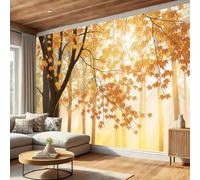 Autumn Forest Wall Mural, Sunlight Filters Through The Branches And Leaves Photos Wallpapers Silk Wall Mural Interior Design Decor Wall Sticker for Bedroom Living Room Corridor, 250x175cm, Orange