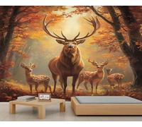 Autumn Forest Wall Mural Sunshine Forest Mural Majestic Deer Murals Wildlife Wallpaper Fall Scenery Wallpaper for Bedroom Water Proof Murals for Living Room Kitchen 150 x 100 cm