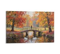 Autumn Forest Wall Painting, Swan Scenery Poster Artwork on Hallway | Giclée Picture Canvas Printing, Unique Home Decor for Living Room Bathroom, Gift 12x18inch(30x45cm)